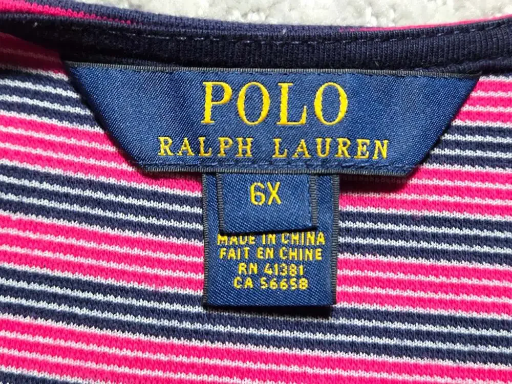 Polo Ralph Lauren Girls Pink and Navy Striped Short Sleeve Fit and Flare Dress
